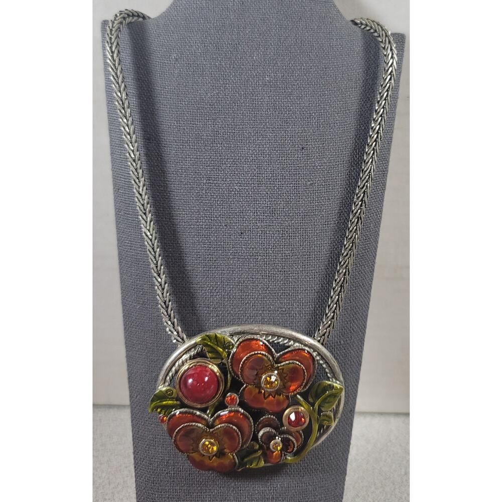 Red Green Butterfly Floral Pendent Wheat Chain 10" Necklace Lobster Clasp